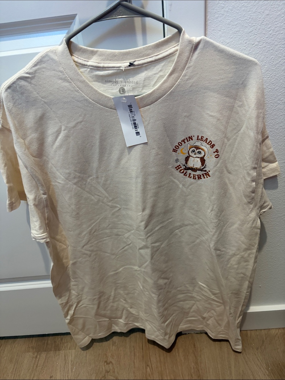Simply Southern Cream Kids Short Sleeve Tee with Brown & Gold Owl Graphic